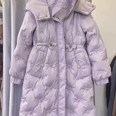 气质百搭羽绒服2023年冬季新款女刺绣收腰减龄显瘦连帽加长款外套图片