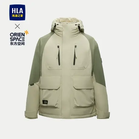 HLA/海澜之家东方空间联名系列羽绒服23秋冬新连帽耐磨米白镶拼男商品大图