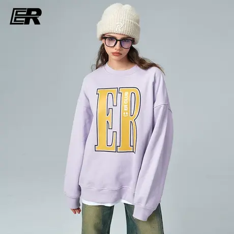ER字母卫衣男2024春季新款美式潮牌圆领套头宽松休闲情侣装ins商品大图