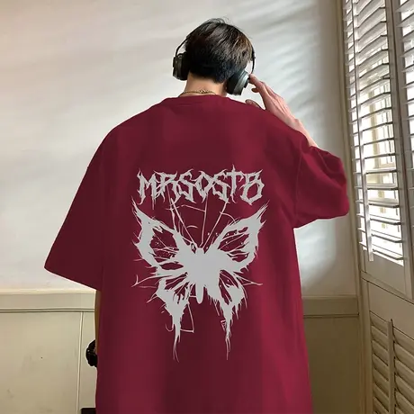 美式vintage情侣短袖T恤男夏季新款潮流纯棉圆领休闲半袖体恤衣服商品大图