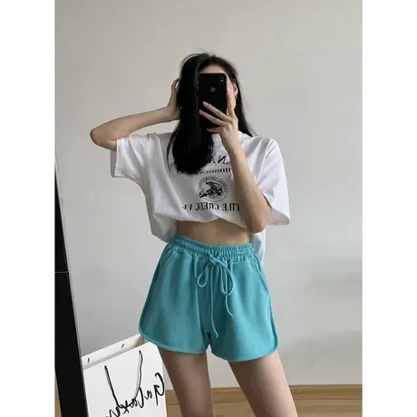 显瘦运动短裤女夏外穿纯色阔腿宽松大码休闲热裤高腰跑步居家睡裤商品大图