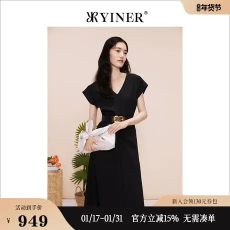 YINER音儿专选女装夏季时尚V领修身无袖A字型连衣裙图片