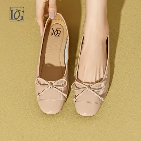 【头层牛皮】方头浅口单鞋女平底蝴蝶结2024芭蕾舞鞋通勤正装皮鞋商品大图