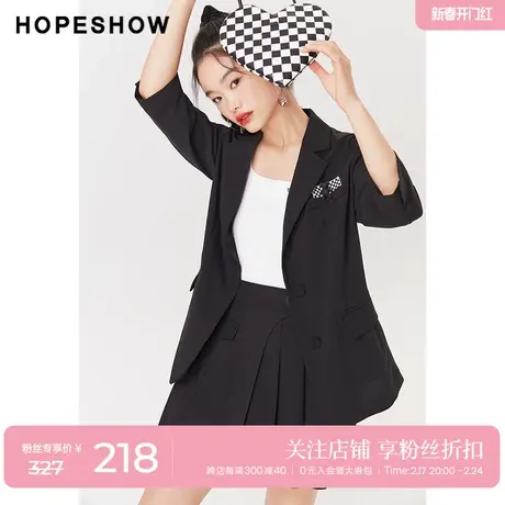 红袖outlets黑色西服hopeshow2023夏季新款女装立体玩偶翻领外套商品大图