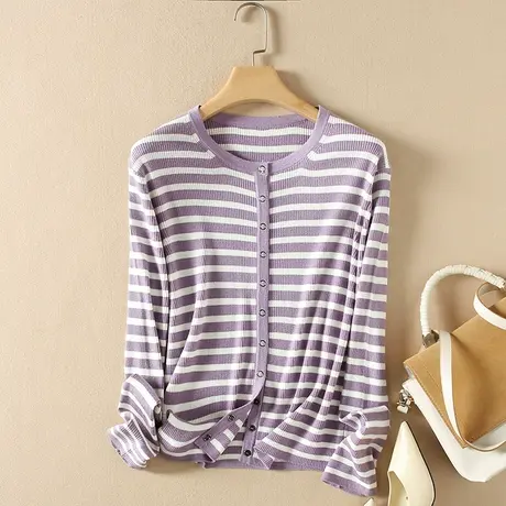 美丽诺羊毛针织开衫女春装2024年新款宽松软糯内搭打底衫薄款毛衣图片