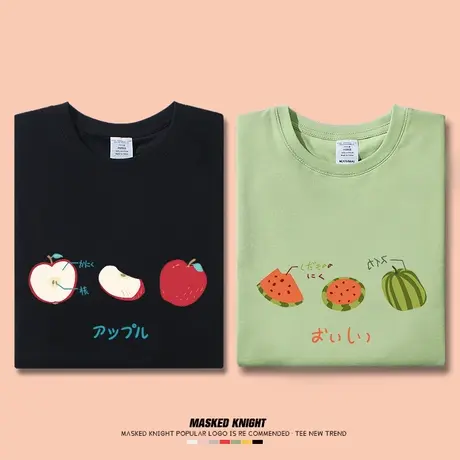 港风ulzzang卡通水果印花t恤短袖夏季bf风学生男女情侣装宽松半袖图片