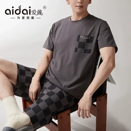 2024新款男士睡衣夏季圆领简约短袖可外穿休闲睡裤大码家居服套装图片