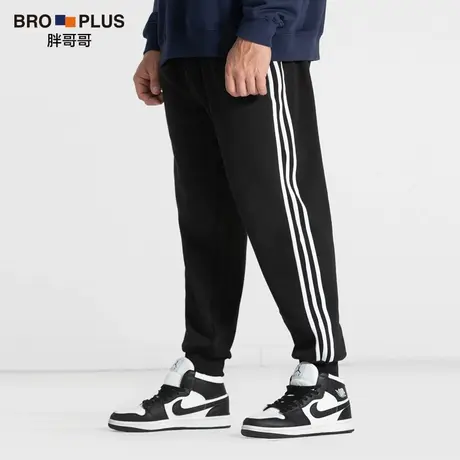 胖哥哥秋冬男裤子加肥加大码休闲裤加绒宽松胖子三条杠运动裤肥佬图片