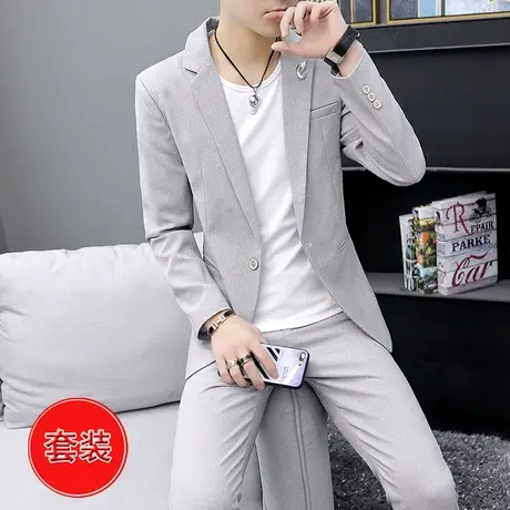 西服套装男士春秋季韩版休闲小西装韩版修身型男装帅气礼服一套潮商品大图