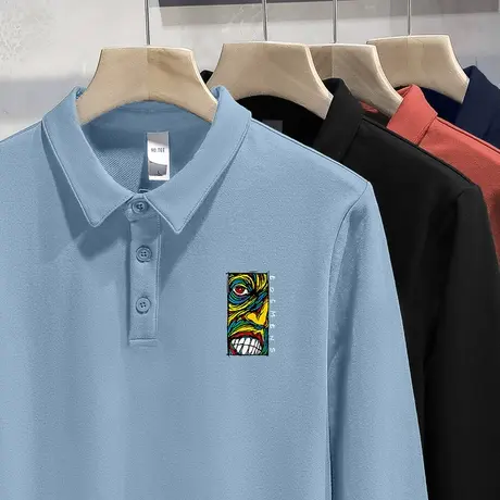 翻领保罗polo衫男士长袖t恤有领商务带领打底衫秋季潮流印花秋衣商品大图