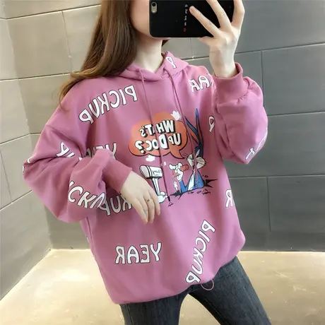 2023春季新款卫衣女连帽百搭套头卡通满印兔子印花学生帽衫潮时尚商品大图