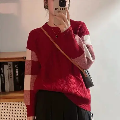 春装2023新款加厚宽松外穿软糯圆领套头麻花慵懒风针织毛衣女外套图片