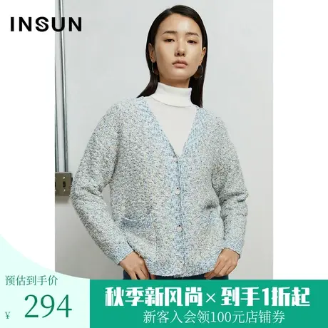 恩裳冬季通勤宽松口袋设计深V领毛针织衫商品大图