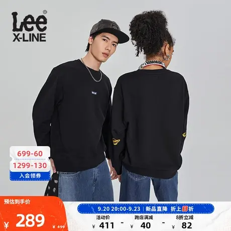 LeeXLINE23秋冬新品舒适黑色男女同款印花长袖卫衣LUT007249204图片