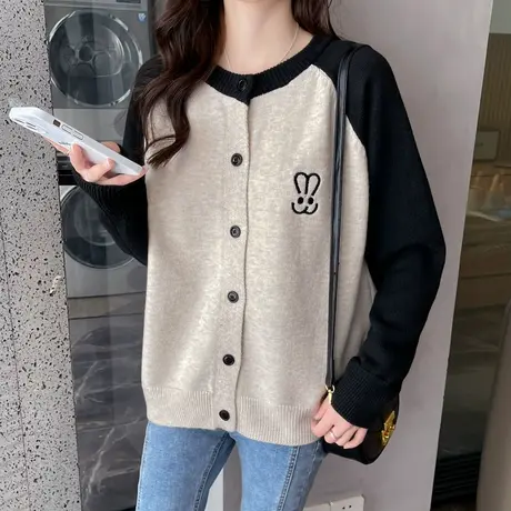 秋装2023年新款独特别致气质撞色毛衣针织开衫外套减龄上衣百搭女商品大图