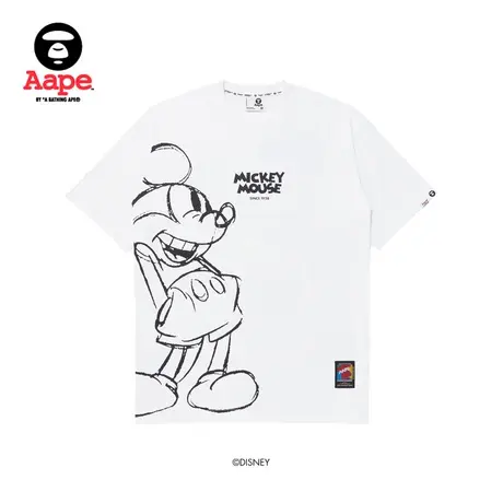 AAPE迪士尼米奇系列男装春夏猿颜手绘印花宽松短袖T恤9679XXK商品大图