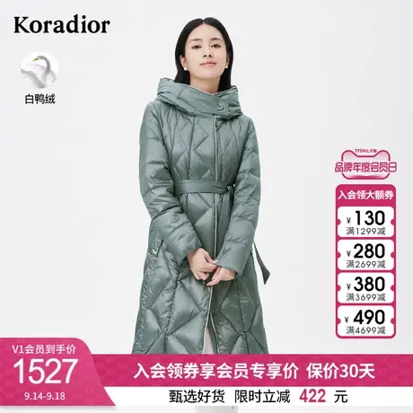 [高克重]珂莱蒂尔90白鸭绒羽绒服女中长款连帽保暖御寒服外套女图片