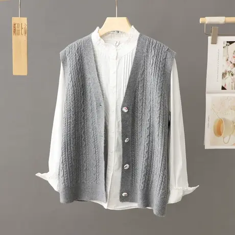 高级感针织马甲背心女秋冬简约叠穿外搭坎肩短款毛衣开衫春秋外套图片