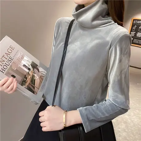 秋冬季2023新款少女百搭半高领打底衫洋气内搭加绒长袖t恤上衣图片