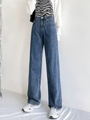 薄款小个子阔腿牛仔裤女2023年新款高腰宽松百搭小个子垂感直筒裤图片