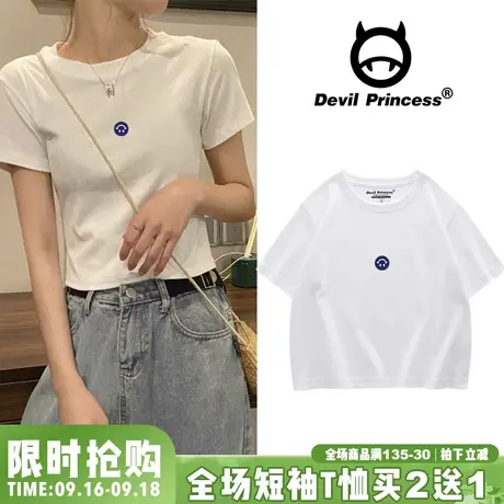 夏装2023年新款半袖韩版短款白色短袖t恤女宽松纯棉上衣ins潮体恤商品大图