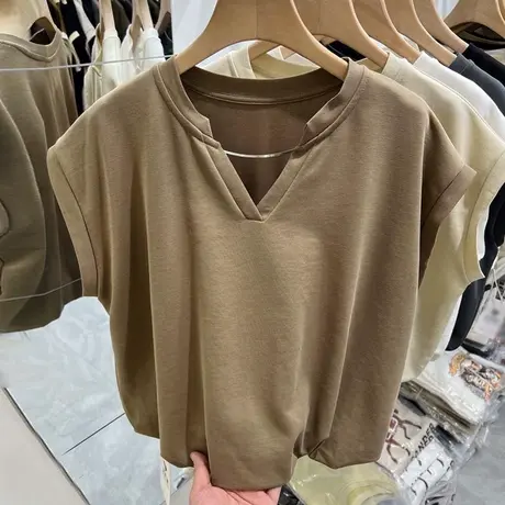 洋气减龄V领无袖T恤女夏装百搭韩版宽松显瘦小个子短款上衣背心图片