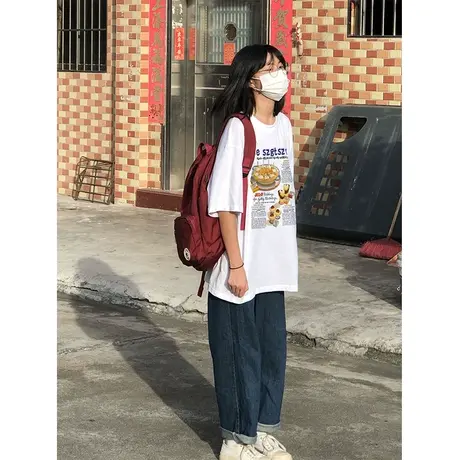 纯棉重磅短袖t恤女2023春夏新款设计感学生宽松大码oversize上衣图片