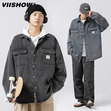 VIISHOW秋季新款休闲日系牛仔工装户外风衬衣学生宽松长袖衬衫男图片