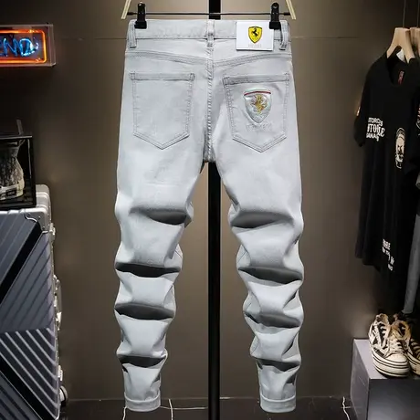 夏季薄款潮牌牛仔裤男修身小脚男士休闲长裤子男韩版潮流欧版男装商品大图