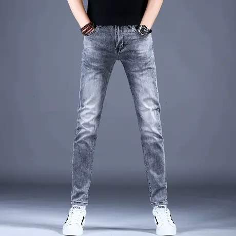 弹力高端潮牌牛仔裤男款修身小脚裤子男士灰色休闲裤秋款2023新款图片