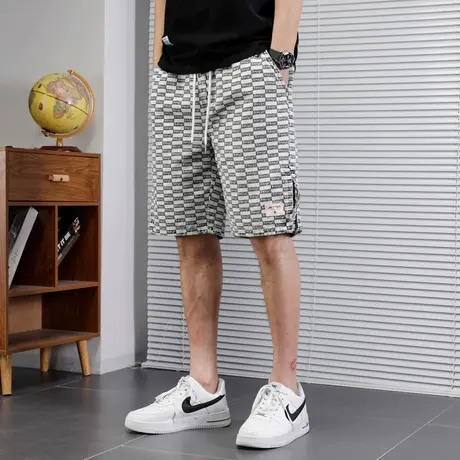 夏季男士短裤五分裤宽松直筒中国风格仔图案弹力松紧腰潮牌透气款图片