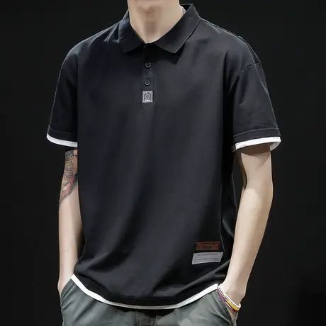 高端Polo衫男短袖正品夏季潮牌大码假两件翻领t恤男士半袖高级感商品大图