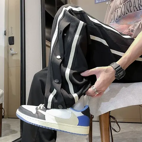 排扣裤子男夏季薄款宽松阔腿直筒运动卫裤美式高街潮牌潮流休闲裤商品大图