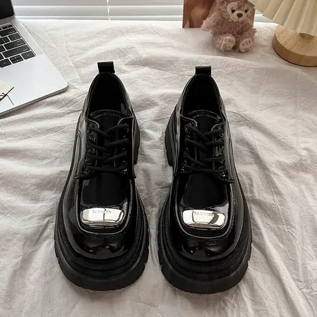 系带小皮鞋2023年春季英伦风新款圆头厚底百搭大头学院风女单鞋商品大图