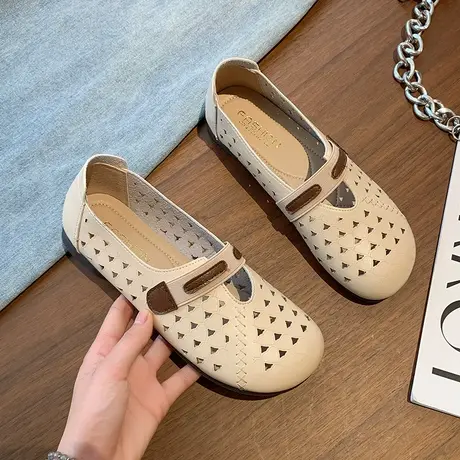 镂空豆豆鞋女2023年夏季新款软底一脚蹬休闲百搭软皮单鞋女懒人鞋商品大图