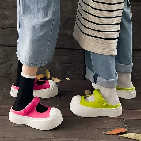 凉鞋女夏季可外穿玛丽珍魔术贴扣松糕厚底增高防滑两穿包头凉拖鞋商品大图