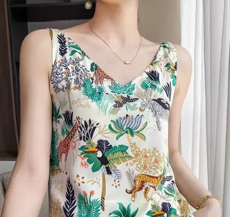 真丝吊带背心女内搭宽松美背V领无袖夏季配西装醋酸缎面打底上衣图片