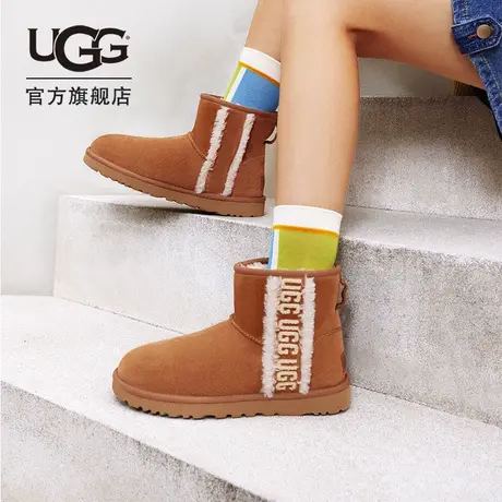 UGG冬季新款女士舒适休闲纯色平底圆头溢毛LOGO雪地靴 1153473图片