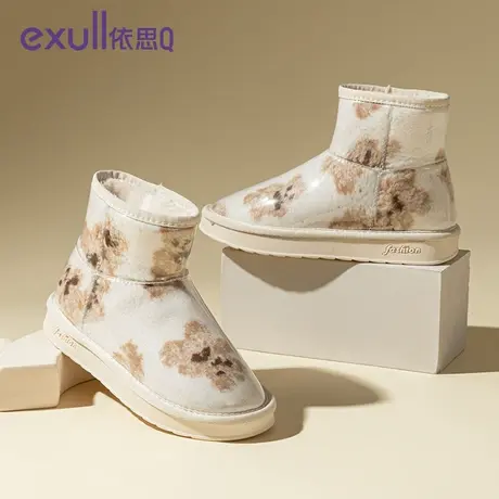 exull/依思Q2023年秋冬季新品小熊图案女短靴韩版潮流女士雪地靴图片