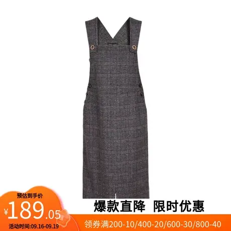 【艾格】2022年新款复古格子连衣裙女纽扣口袋开叉背带裙官方旗舰图片