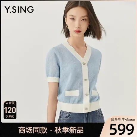 【商场同款】Y.SING衣香丽影2023秋季新款蓝色针织衫YMS11307222图片