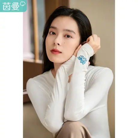 茵曼2023春女装新款简约刺绣百搭圆领显瘦弹力内搭长袖T恤打底衫图片