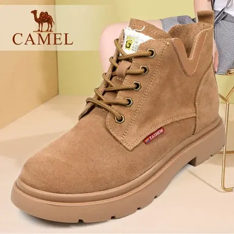 Camel/骆驼女鞋秋冬季款真牛皮短筒潮短靴舒适休闲系带式靴单鞋子图片