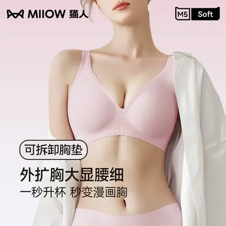 猫人外扩内衣女小胸显大无痕秋季薄款无钢圈文胸罩漫画胸图片