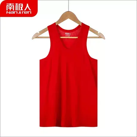 南极人背心男100%纯棉内穿本命年兔年大红色结婚打底男士全棉汗衫图片