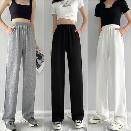 灰色阔腿裤女春秋高腰垂感宽松直筒运动裤2023年新款黑色休闲卫裤图片