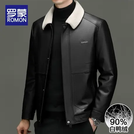罗蒙冬季男士皮衣羽绒服2023新款加厚保暖爸爸装冬装皮夹克外套男商品大图