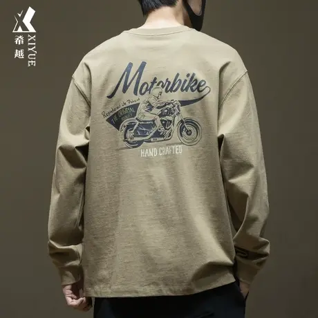 希越美式复古印花T恤男2023秋季宽松大码ins休闲百搭内搭打底衫潮商品大图