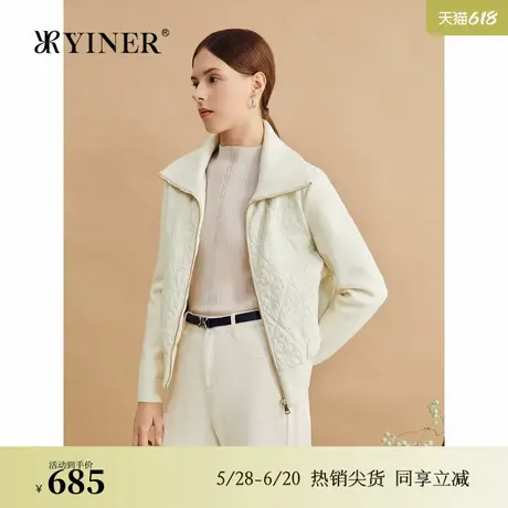 YINER音儿专选秋季木兰花绗缝菱格轻薄羽翻领绒服外套商品大图