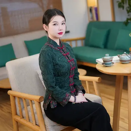 筠雅秋季新款中国风复古显瘦旗袍式上衣时尚气质唐装上衣女24J309商品大图